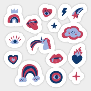 Set of fun, cheerful and hooligan stickers with Unicorn Sticker